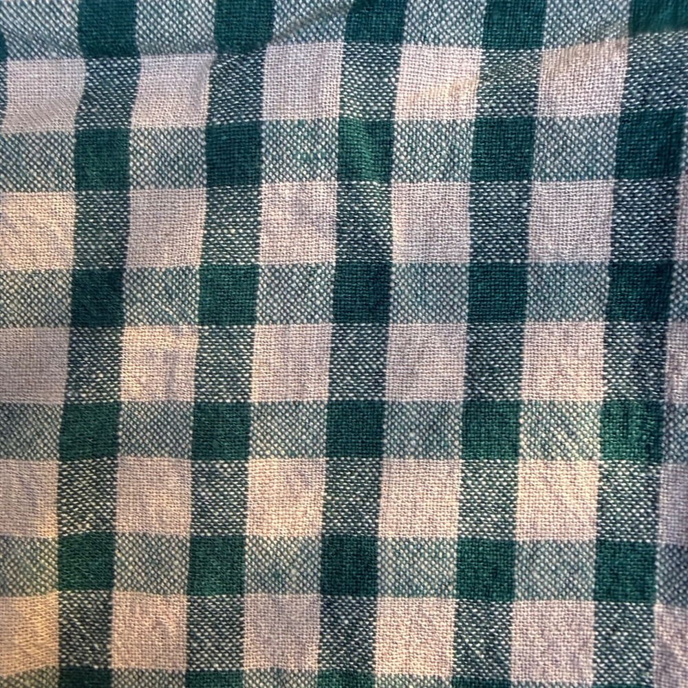 1.a.a.17 Vtg Green Cream Gingham Check Fabric Lot Large Piece Sewing Quilting